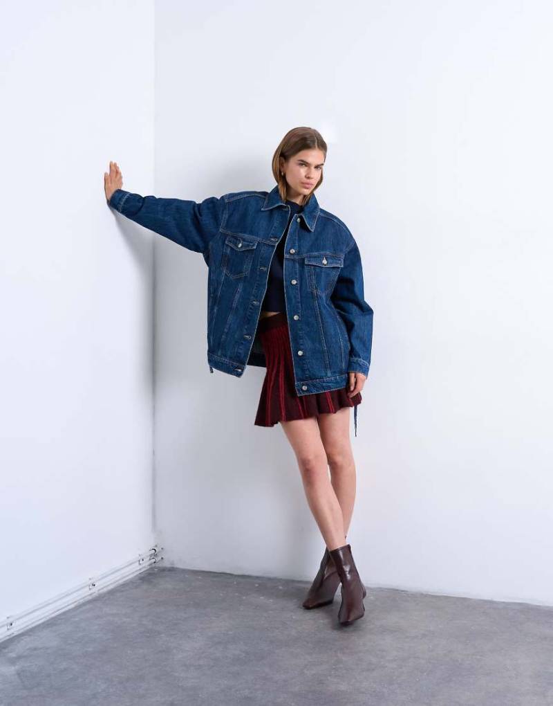 Topshop - Dad-Jacke aus Denim in Indigoblau mit Oversize-Schnitt und Bindegürtel von Topshop