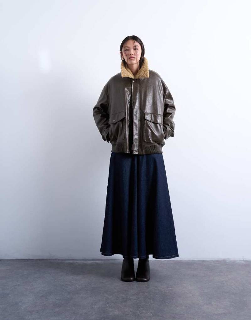 Topshop - Denim-Maxirock in Indigo mit Passe vorne-Blau von Topshop