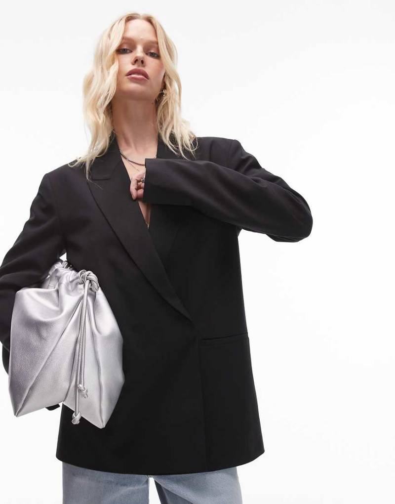 Topshop ‑ Doppelreihiger Oversize-Blazer in Schwarz von Topshop