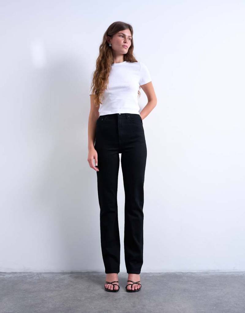 Topshop - Dree - Slim Straight Jeans in Schwarz mit hohem Bund von Topshop