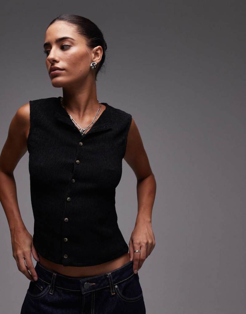 Topshop - Durchgeknöpftes Topshop in Schwarz mit Knitteroptik Topshop - Durchgeknöpftes Topshop in Schwarz mit Knitteroptik von Topshop