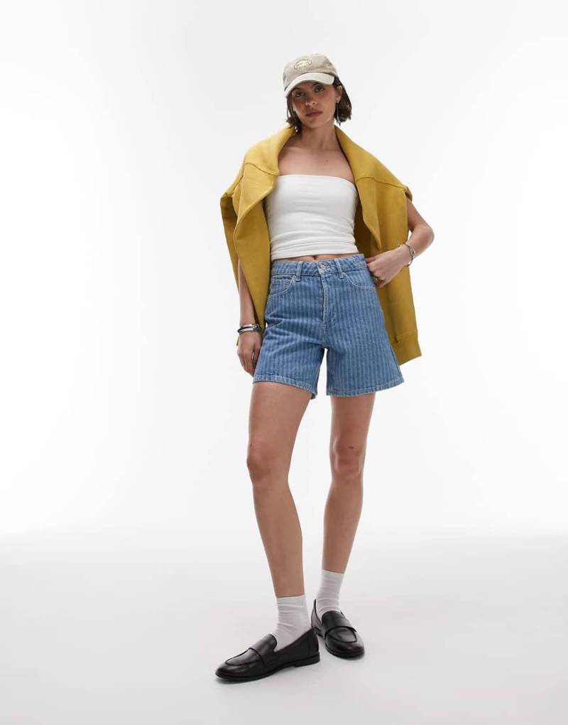 Topshop - Editor - Denim-Shorts mit Bleach-Streifen-Blau von Topshop