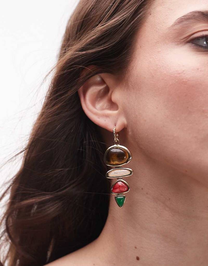 Topshop - Eleanor - Hängeohrringe mit Halbedelsteinen in verschiedenen Farben-Bunt von Topshop