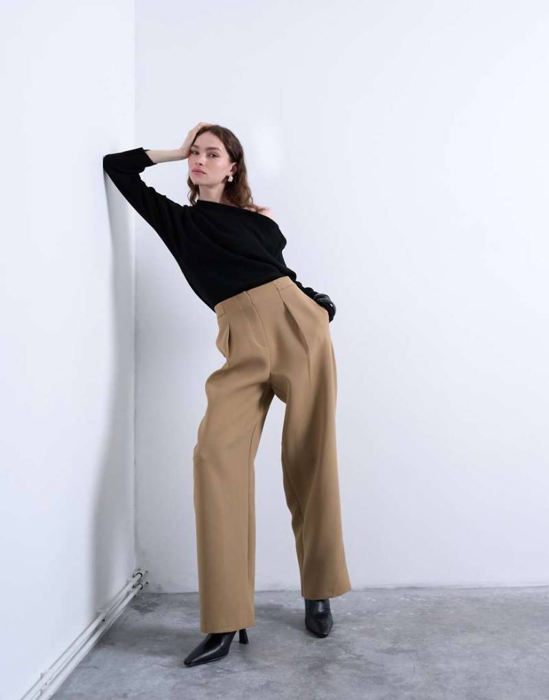 Topshop - Elegante, lockere Hose in Taupe mit schlichtem Bund, Kombiteil-Neutral von Topshop