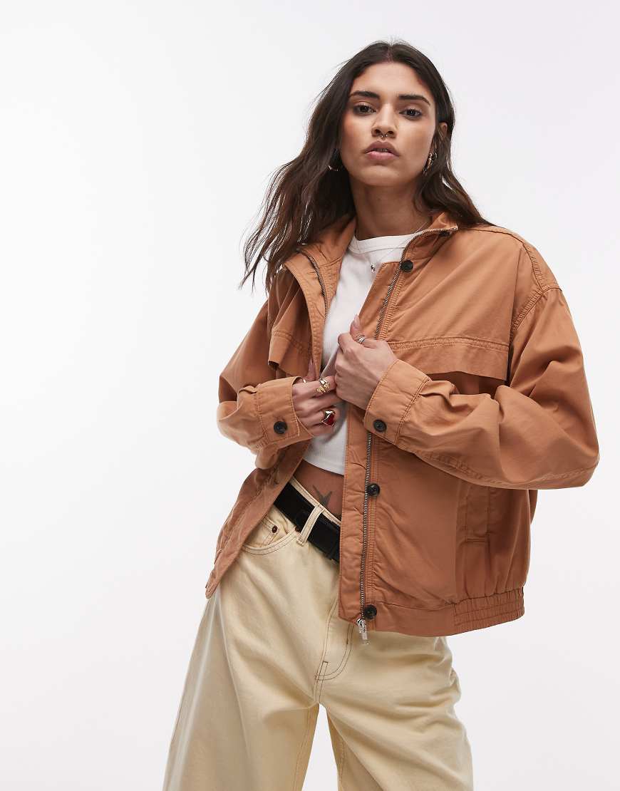 Topshop - Elegante Bomberjacke aus Baumwolle in Beige-Neutral Topshop - Elegante Bomberjacke aus Baumwolle in Beige-Neutral von Topshop