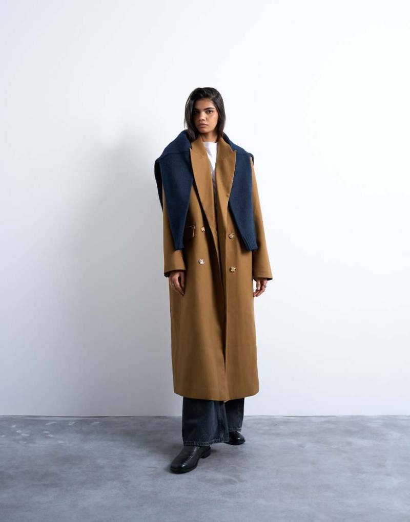 Topshop - Eleganter, klassischer Mantel in Hellbraun zum Überziehen mit 6 Knöpfen-Brown von Topshop