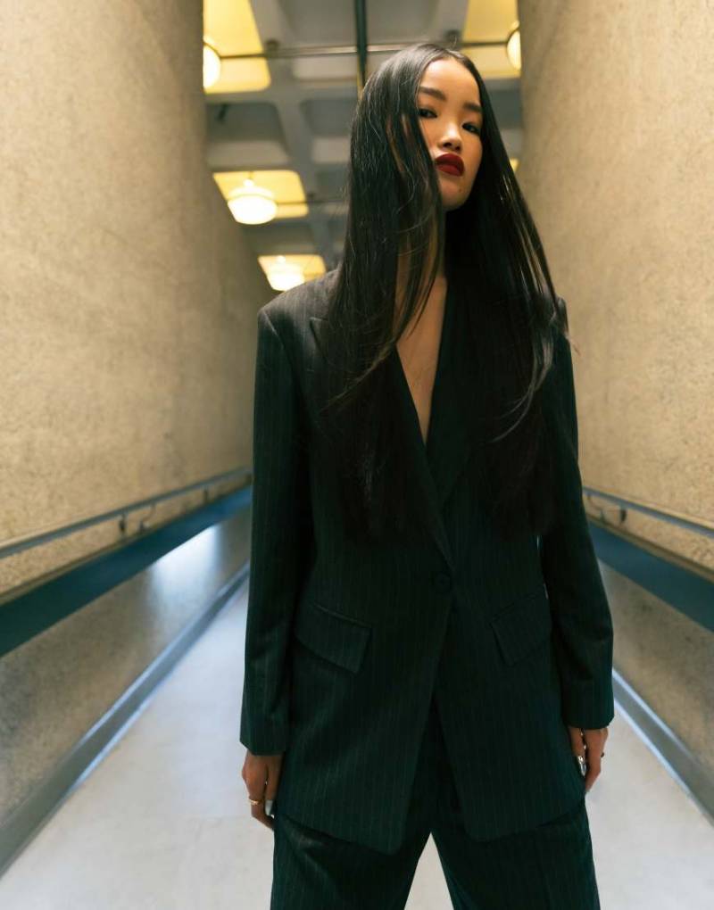 Topshop - Eleganter Dad-Blazer in Grau mit Nadelstreifen, Kombiteil von Topshop