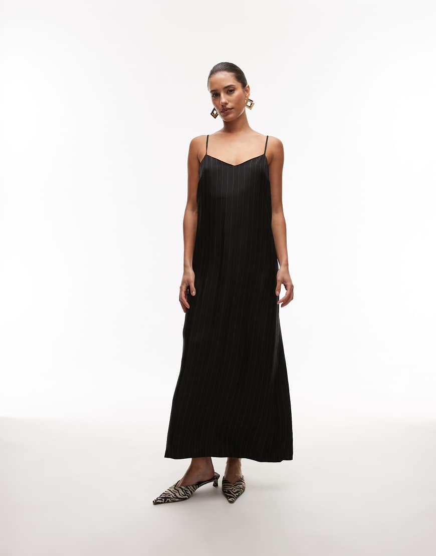 Topshop - Elegantes Träger-Midikleid mit Nadelstreifen-Schwarz von Topshop