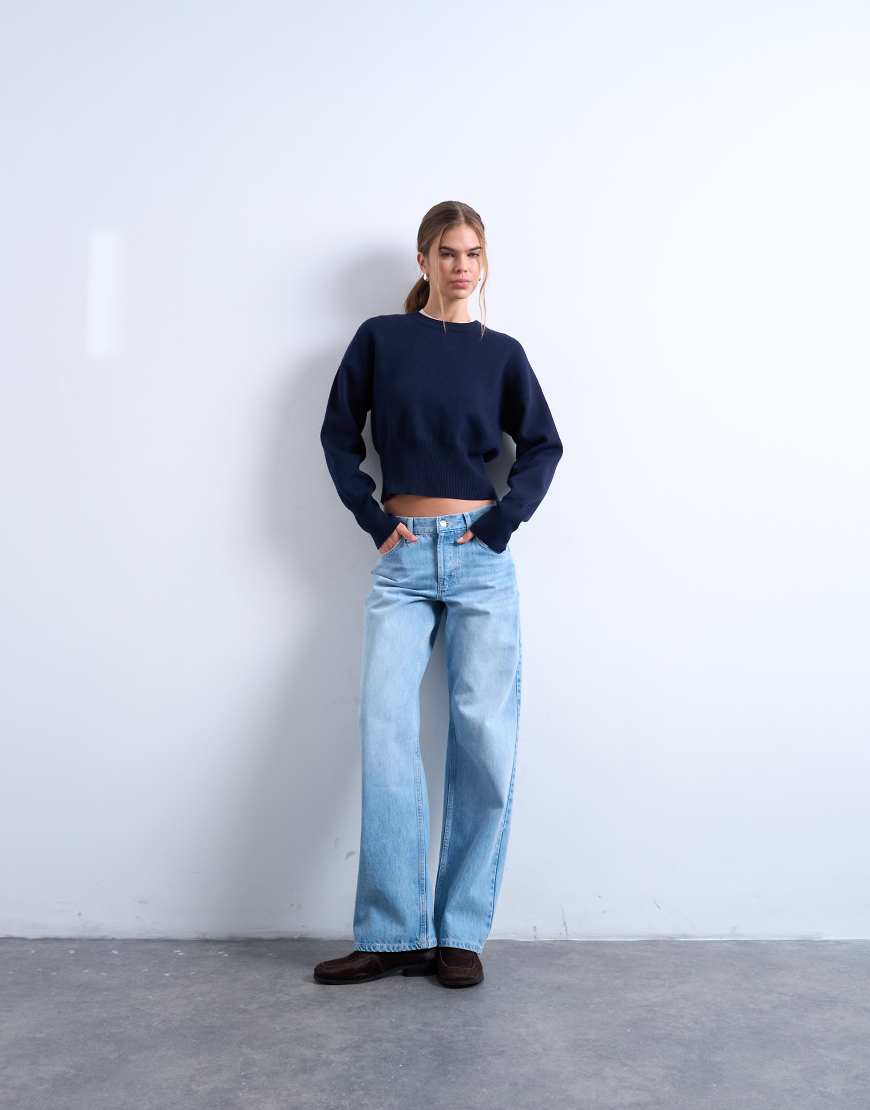 Topshop - Ember - Straight Jeans in Bleach-Waschung mit niedrigem Bund-Blau von Topshop