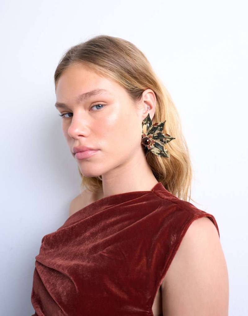 Topshop - Enzo - Statement-Ohrstecker in Goldoptik mit Blumendesign-Goldfarben von Topshop