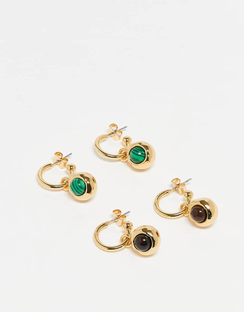 Topshop - Erin - 2er-Pack goldfarbene Creolen mit Anhängern und 24-Karat-Vergoldung von Topshop