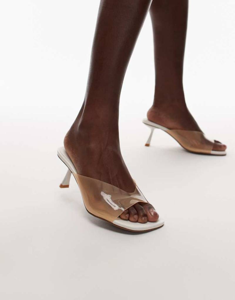 Topshop - Felix - Mules in Creme mit hohem Absatz und Acryldetail-Weiß von Topshop