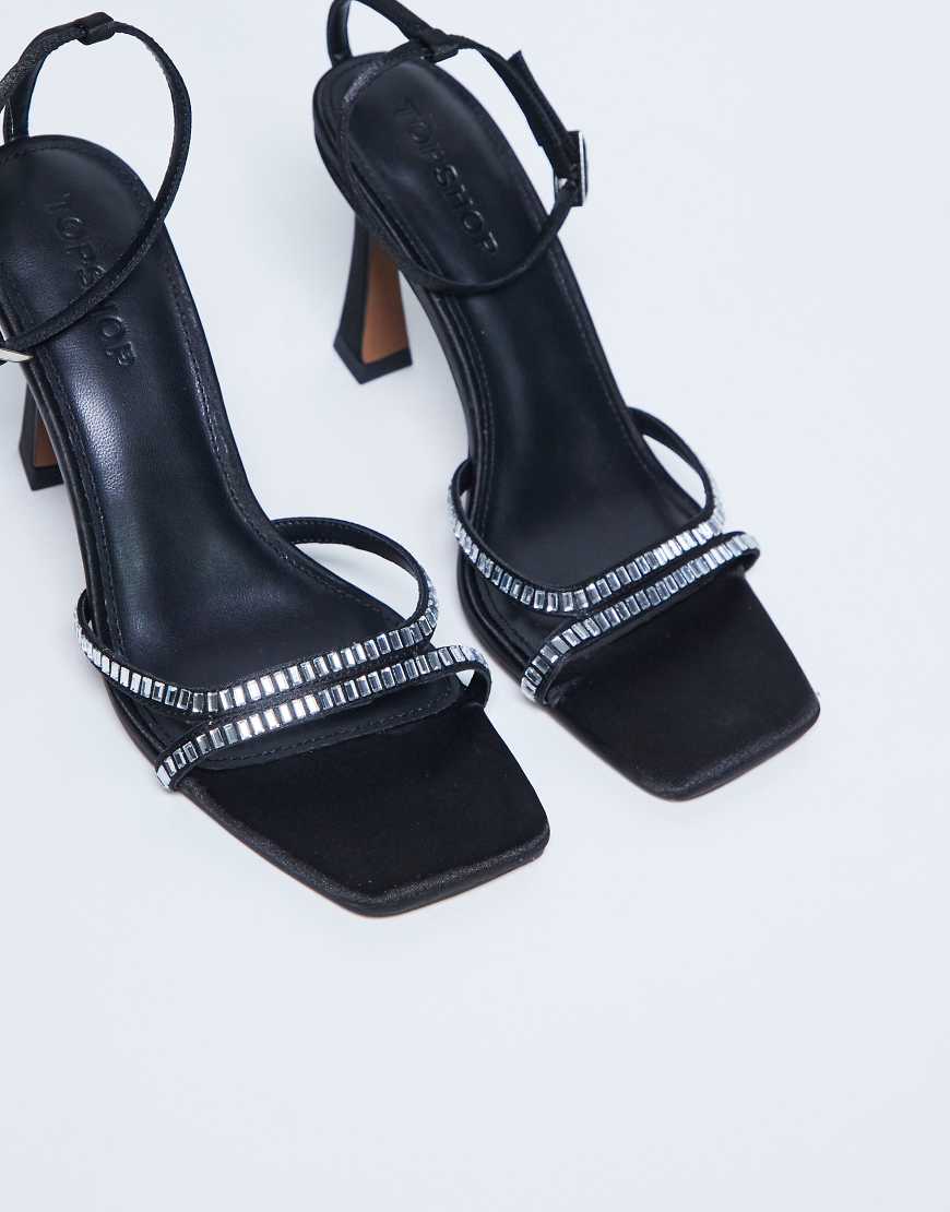 Topshop - Fifi - Verzierte Sandalen in Schwarz mit ausgestelltem Absatz von Topshop