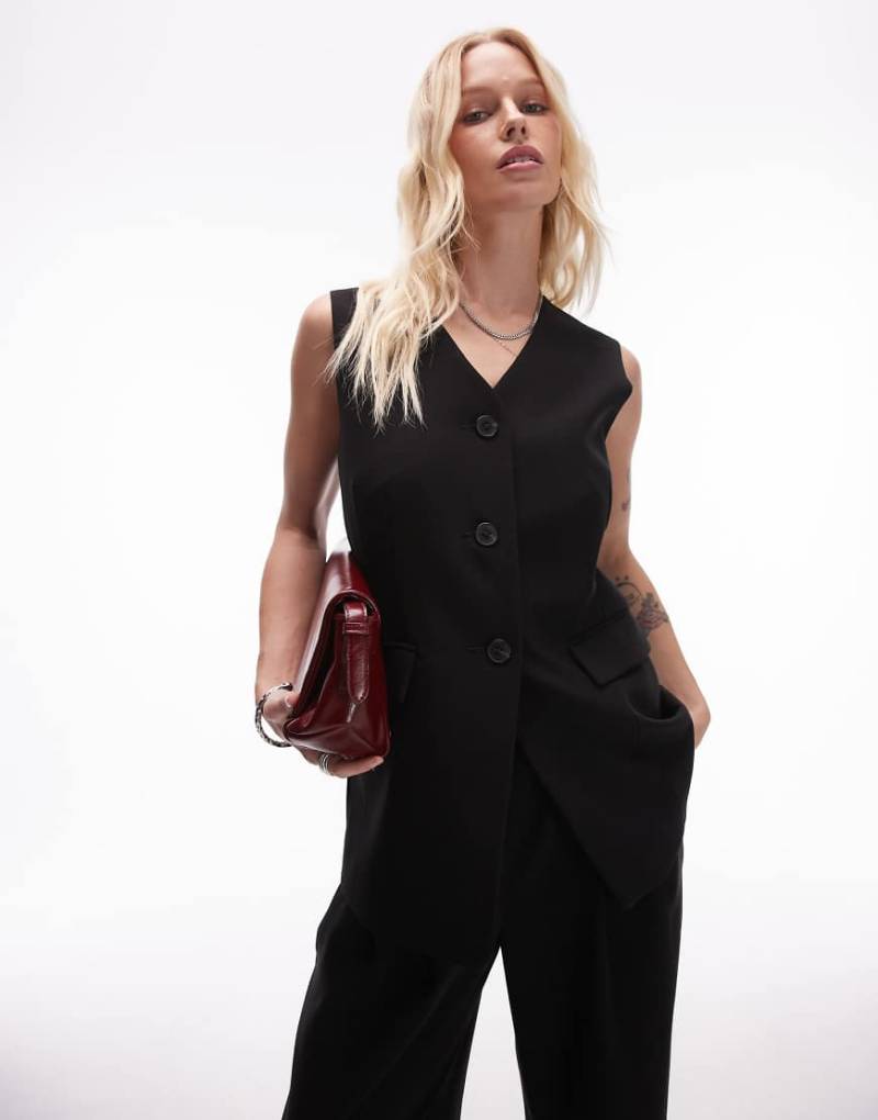 Topshop - Figurbetonte Longline-Weste in Schwarz von Topshop