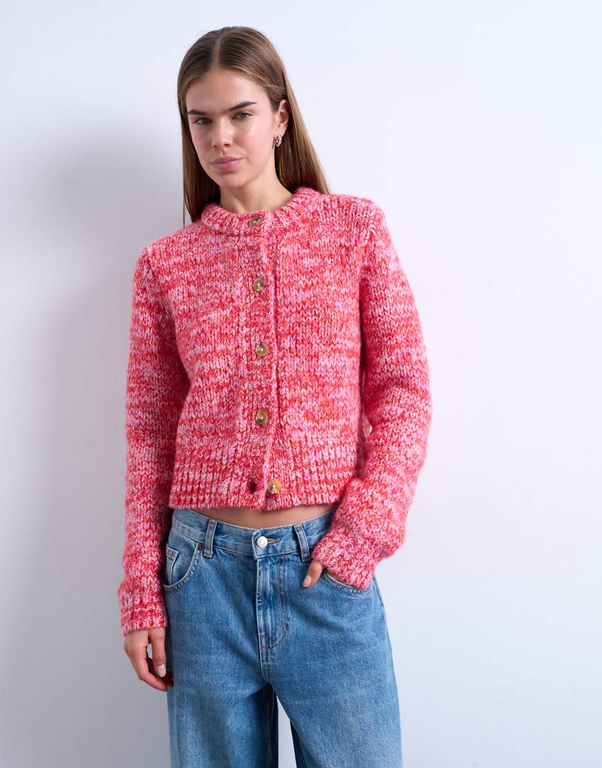 Topshop - Flauschige Strickjacke aus Zwirngarn in Rosa von Topshop
