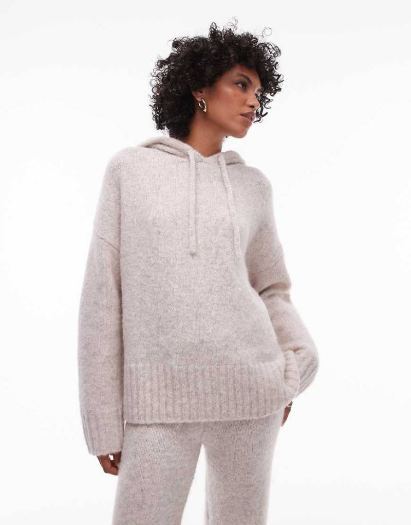 Topshop - Flauschiger Kapuzenpullover in Hellbeige, Kombiteil-Grau von Topshop