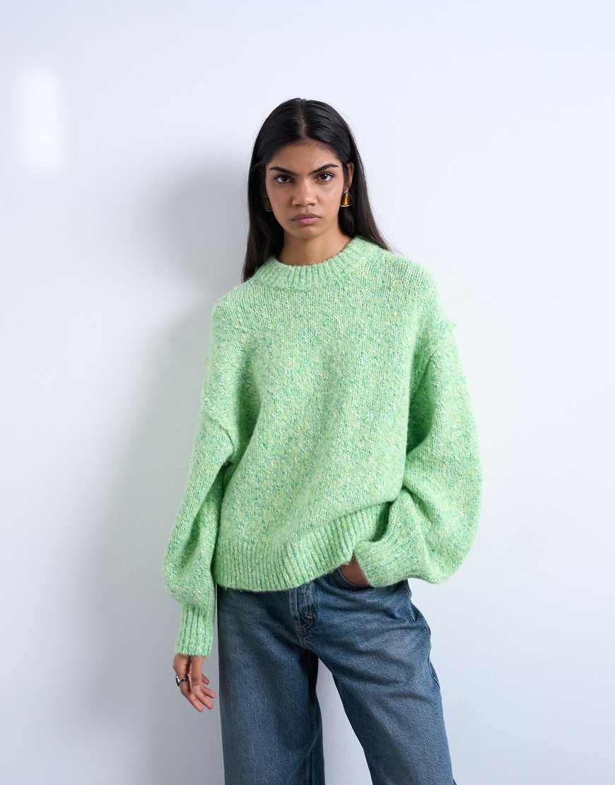 Topshop - Flauschiger Strickpullover aus gezwirntem Garn in Grün von Topshop