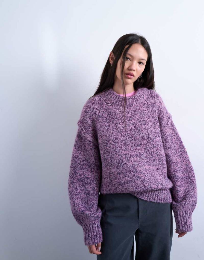 Topshop - Flauschiger Strickpullover aus gezwirntem Garn in Lila von Topshop