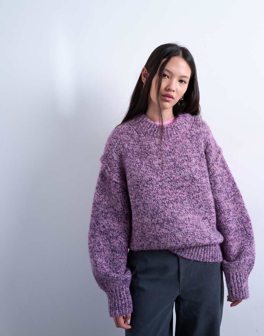 Topshop - Flauschiger Strickpullover aus gezwirntem Garn in Lila von Topshop