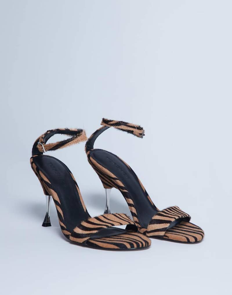 Topshop - Fran - High Heels aus Echtleder mit Ponyfelldesign mit Tigermuster und Absatz aus Metall-Neutral von Topshop