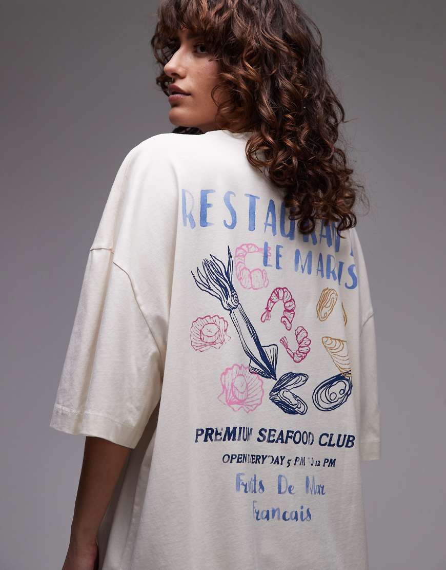 Topshop - Oversize-T-Shirt in Ecru mit Austern-Print-Weiß Topshop - Oversize-T-Shirt in Ecru mit Austern-Print-Weiß von Topshop