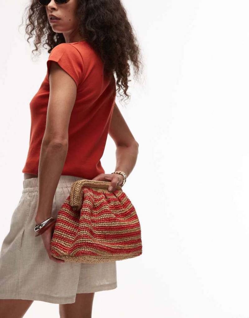 Topshop - Galileo - Gehäkelte Handtasche in Orange gestreift von Topshop