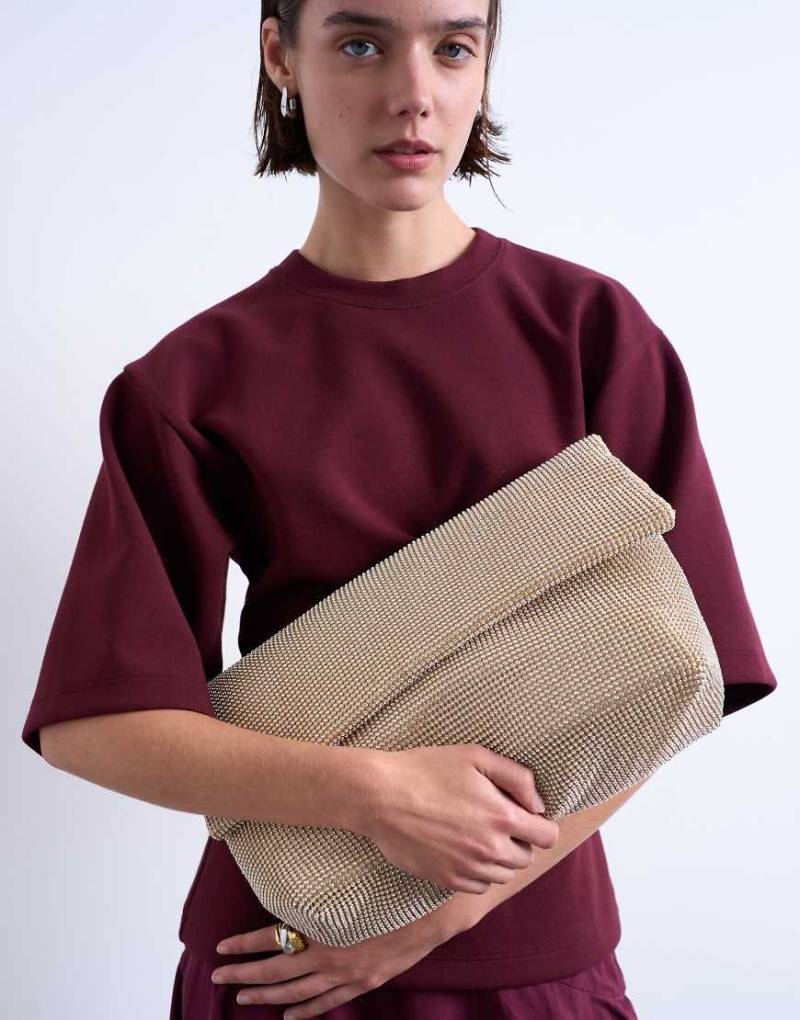 Topshop - Georgia - Clutch in Gold mit Strassbesatz und Umschlag-Goldfarben von Topshop