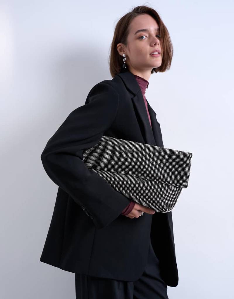 Topshop - Georgia - Clutch in Schwarz mit Strassbesatz und Umschlag von Topshop