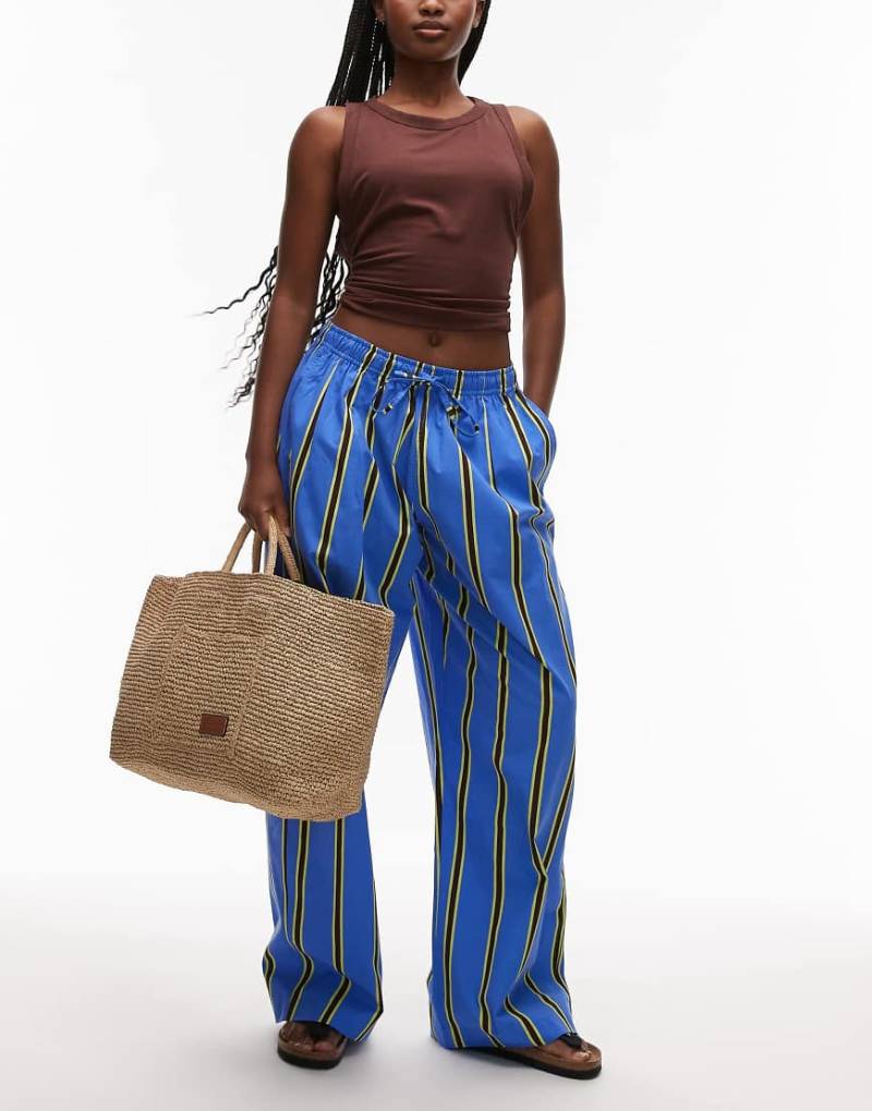 Topshop - Gestreifte Popeline-Hose mit weitem Bein und elastischem Bund-Bunt von Topshop