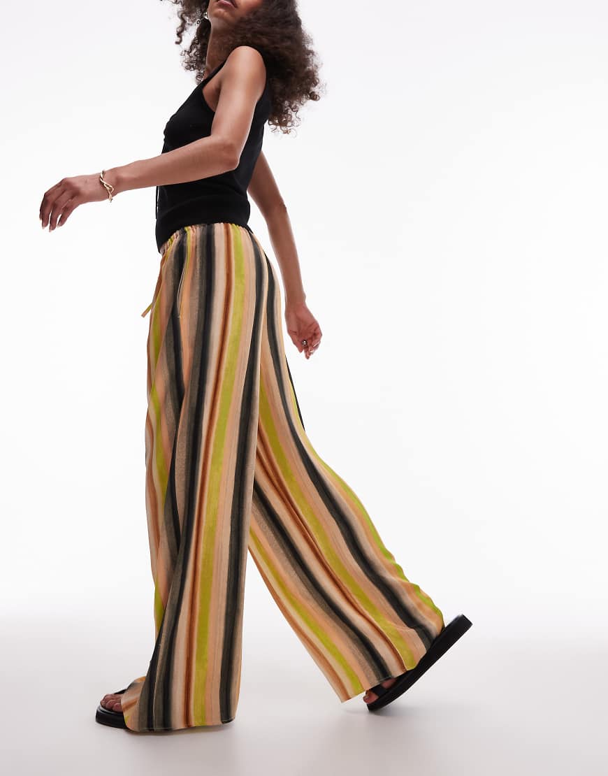 Topshop - Gestreifte Satinhose in Pfirsich mit Kordelzugbund und weitem Bein-Bunt Topshop - Gestreifte Satinhose in Pfirsich mit Kordelzugbund und weitem Bein-Bunt von Topshop