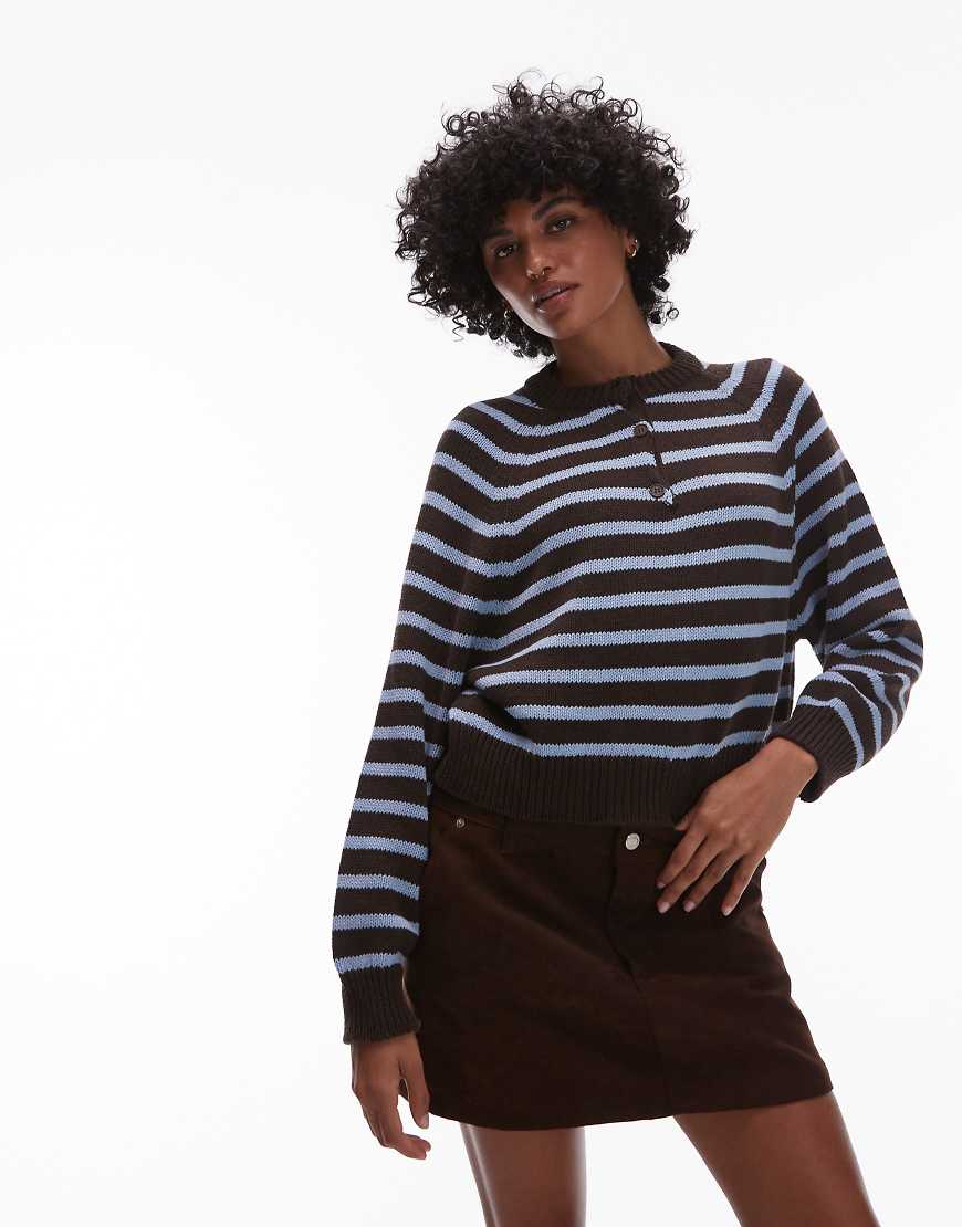 Topshop - Gestreifter Pullover mit halblanger Knopfleiste-Bunt Topshop - Gestreifter Pullover mit halblanger Knopfleiste-Bunt von Topshop
