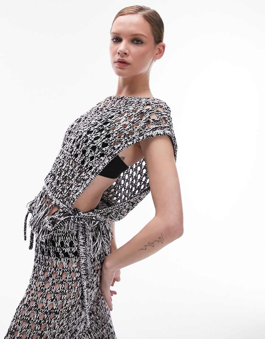 Topshop - Gestricktes Strandoberteil in Schwarz-Weiß mit seitlicher Schnürung-Bunt von Topshop