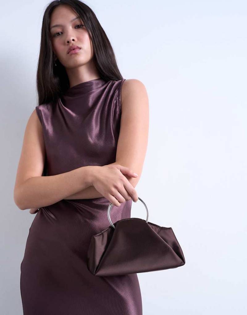 Topshop - Ginny - Handtasche in Schokobraun mit Metallgriff-Brown von Topshop