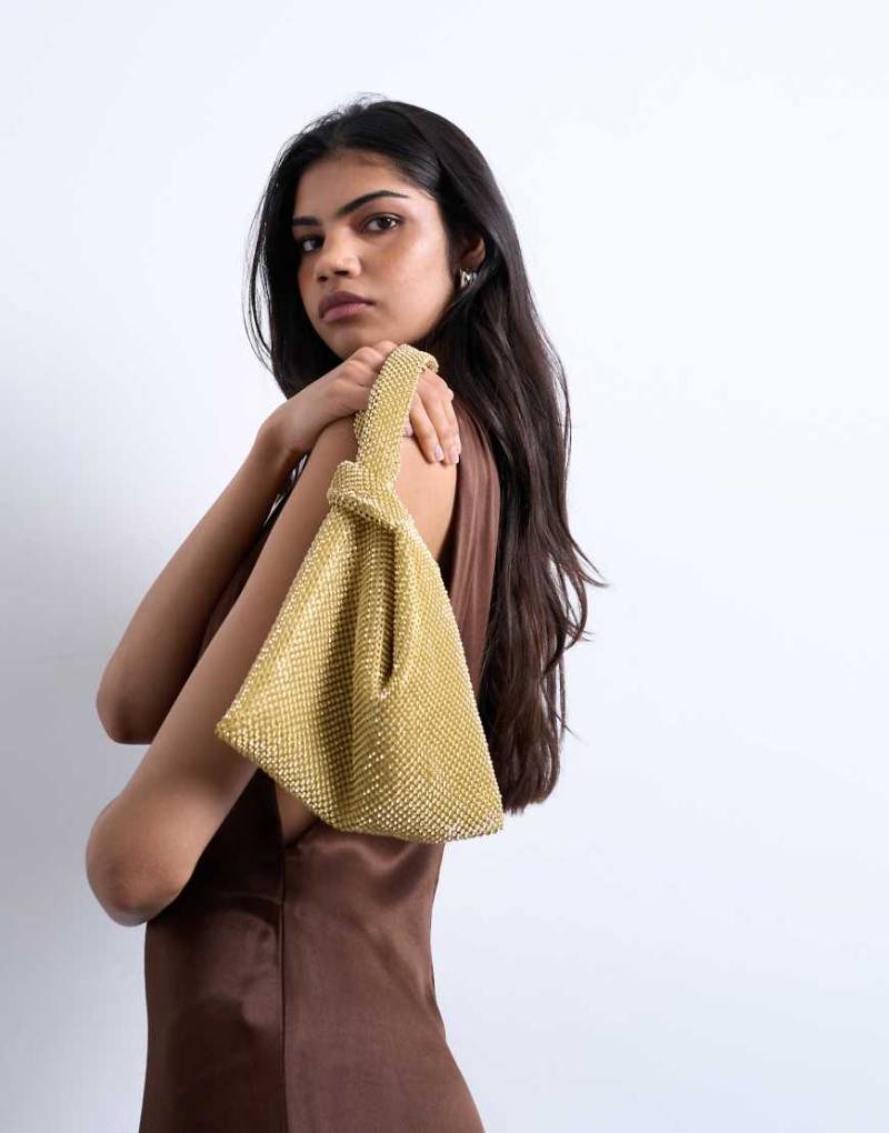 Topshop - Gywn - Verzierte Handtasche in Gold mit Knotendetail-Goldfarben von Topshop