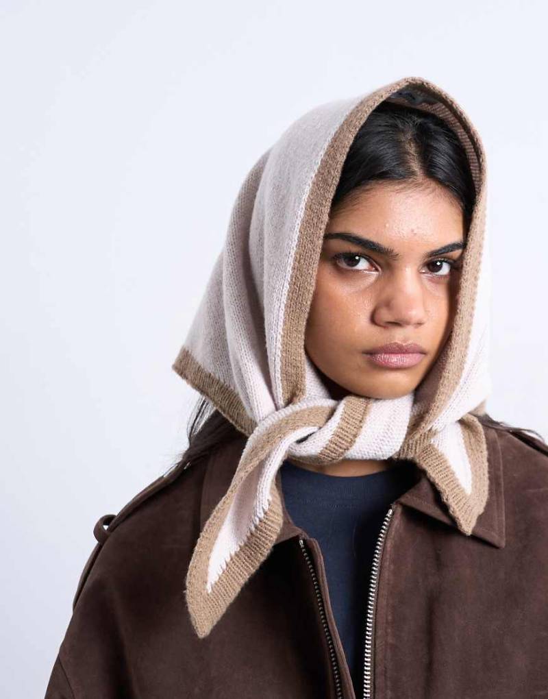 Topshop - Heidi - Kopftuch aus Strick in Cremeweiß und Taupe von Topshop