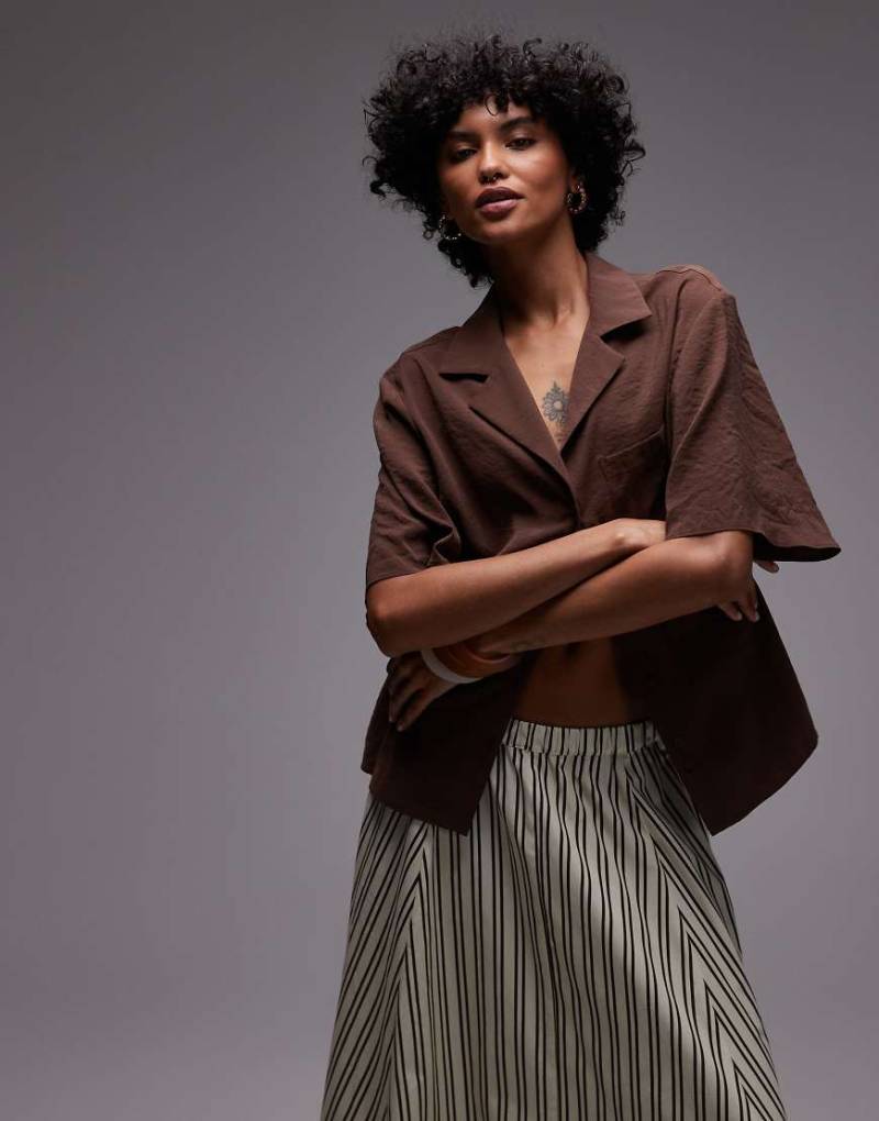 Topshop - Hemdbluse aus superweichem Cupro in Braun, Kombiteil von Topshop