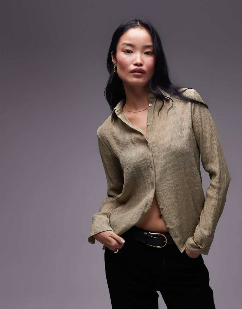 Topshop - Hemdbluse in Grün mit linearer Struktur von Topshop