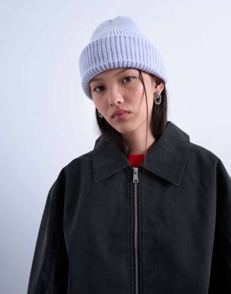 Topshop - Henry - Gerippte Strickmütze in Flieder-Lila von Topshop