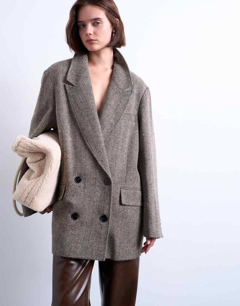 Topshop - Heritage - Zweifarbiger Blazer aus Twill mit Wollanteil-Bunt Topshop - Heritage - Zweifarbiger Blazer aus Twill mit Wollanteil-Bunt von Topshop