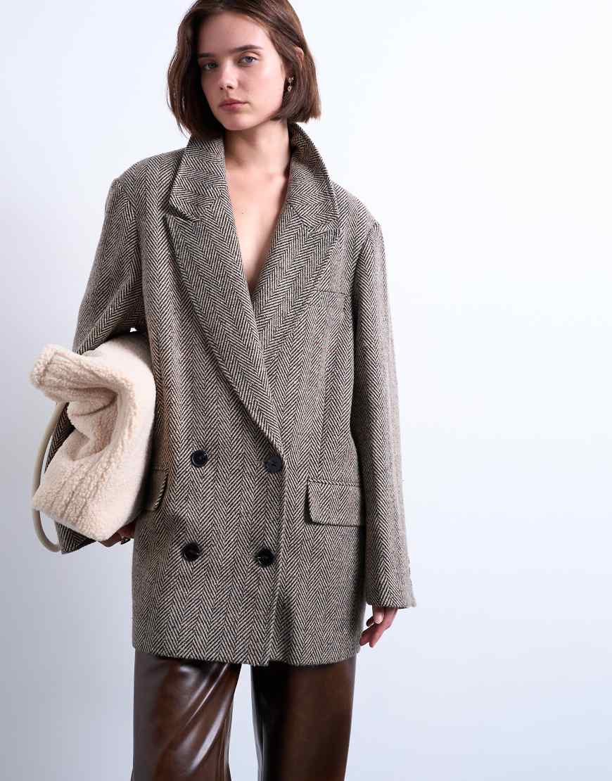 Topshop - Heritage - Zweifarbiger Blazer aus Twill mit Wollanteil-Bunt von Topshop