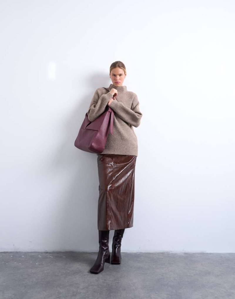 Topshop - Hochgeschlossener Strickpullover in Espresso-Braun-Brown Topshop - Hochgeschlossener Strickpullover in Espresso-Braun-Brown von Topshop