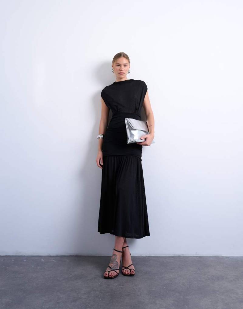 Topshop - Hochgeschlossenes, gerafftes Maxikleid in Schwarz von Topshop