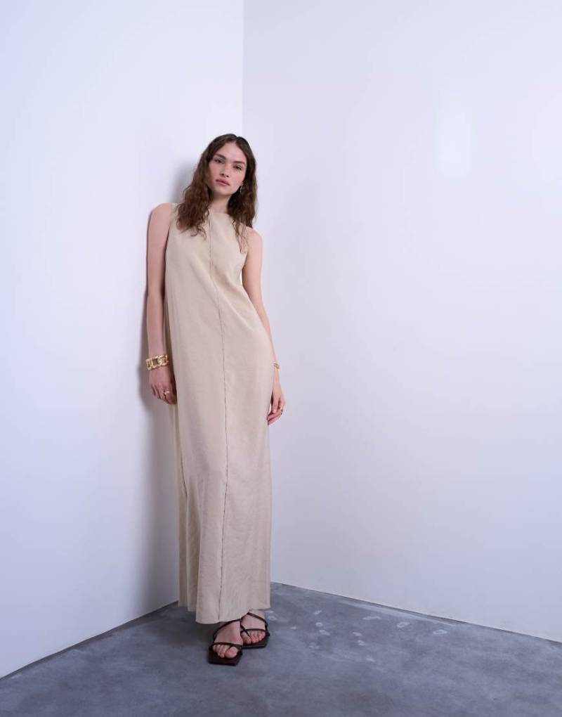 Topshop - Hochgeschlossenes Cupro-Midikleid zum Reinschlüpfen in Buttermilchgelb mit Rückenausschnitt von Topshop