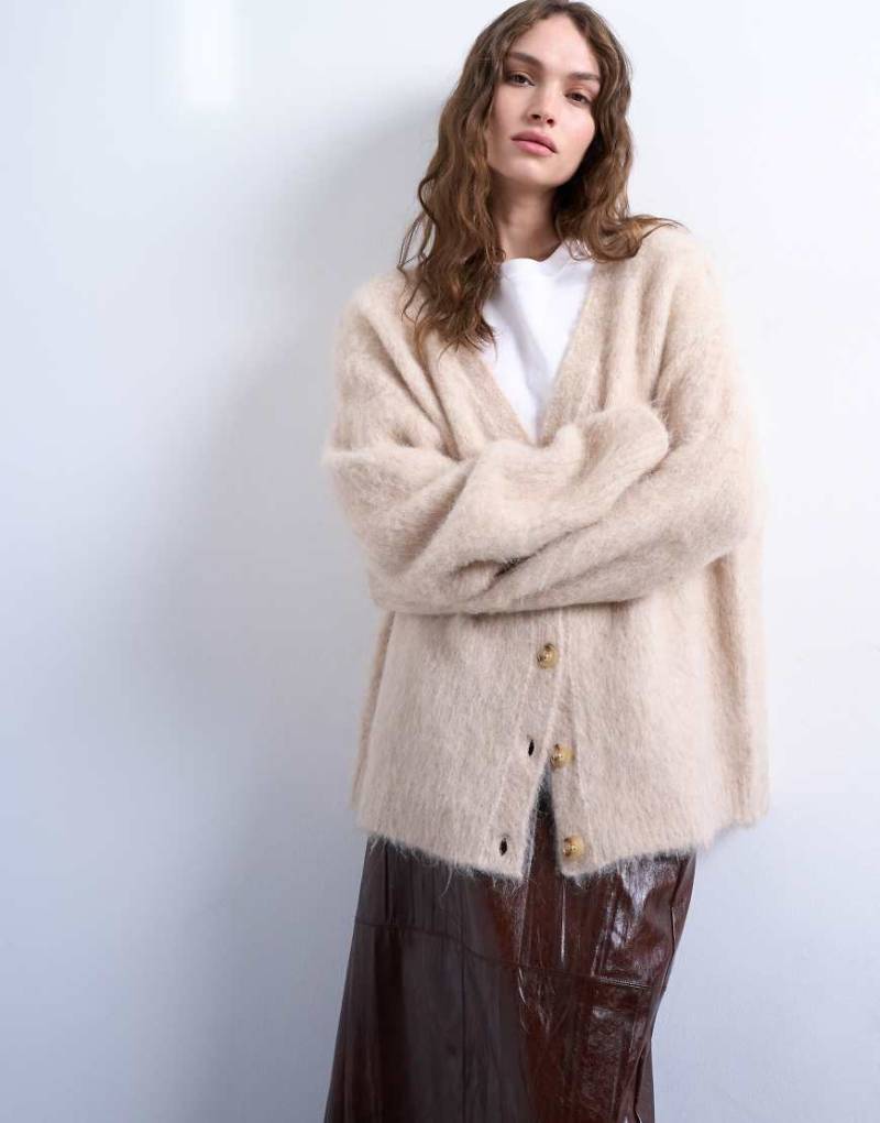 Topshop - Hochwertige Strickjacke aus Alpakawolle in Beige-Neutral von Topshop