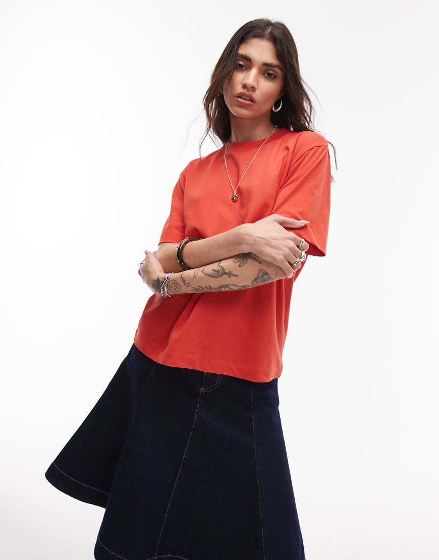 Topshop - Hochwertiges Basic-T-Shirt in Rostrot von Topshop