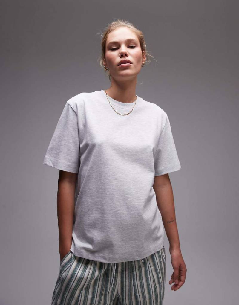 Topshop - Hochwertiges, kurzärmliges Basic-T-Shirt in Grau meliert von Topshop