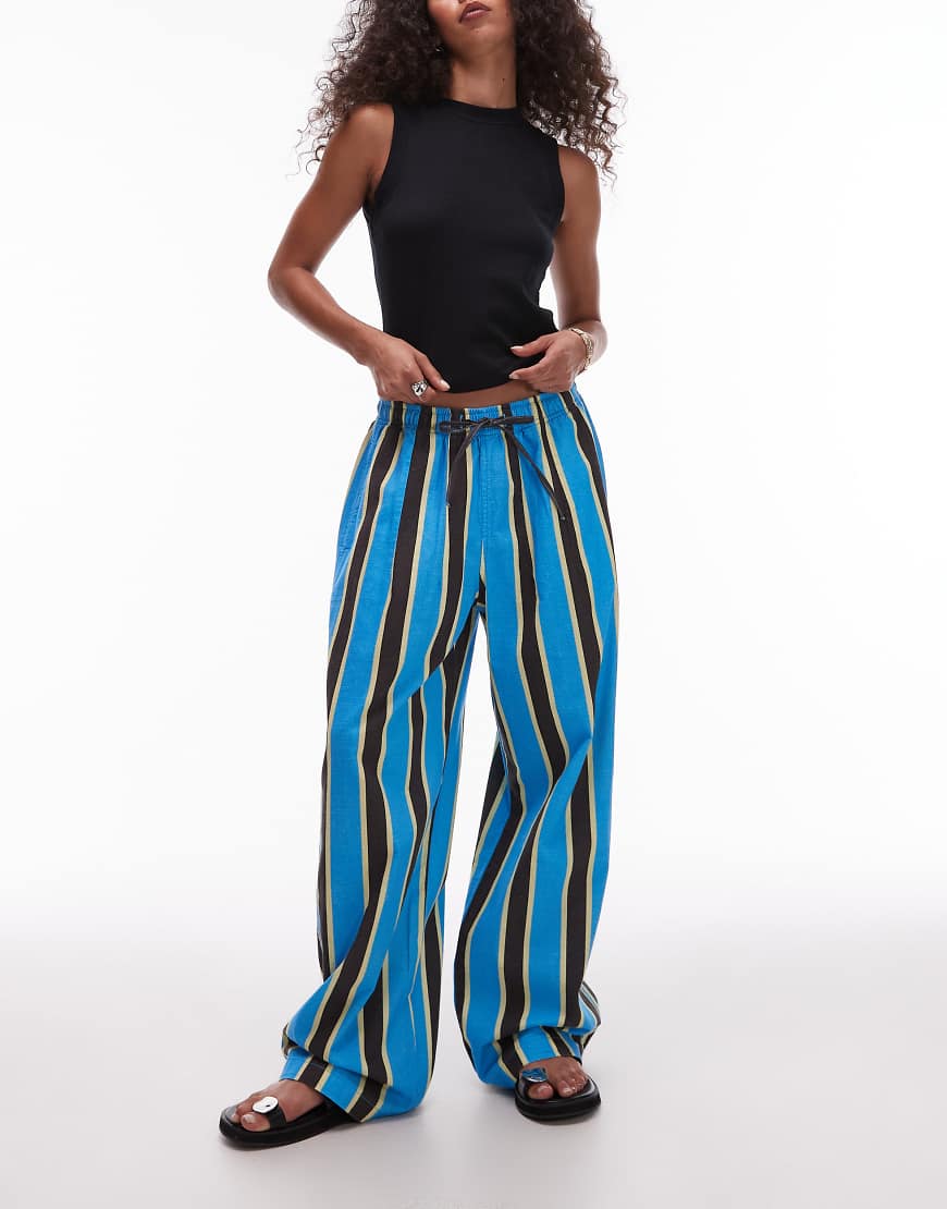 Topshop - Hose aus Leinen in Kobaltblau mit Ballonschnitt und Streifen Topshop - Hose aus Leinen in Kobaltblau mit Ballonschnitt und Streifen von Topshop
