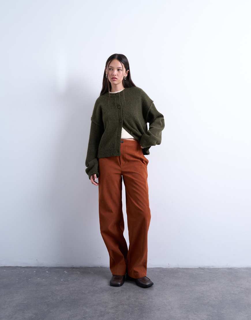 Topshop - Hose aus Wildlederimitat in Rostrot mit weitem Bein und Ziernaht-Brown von Topshop