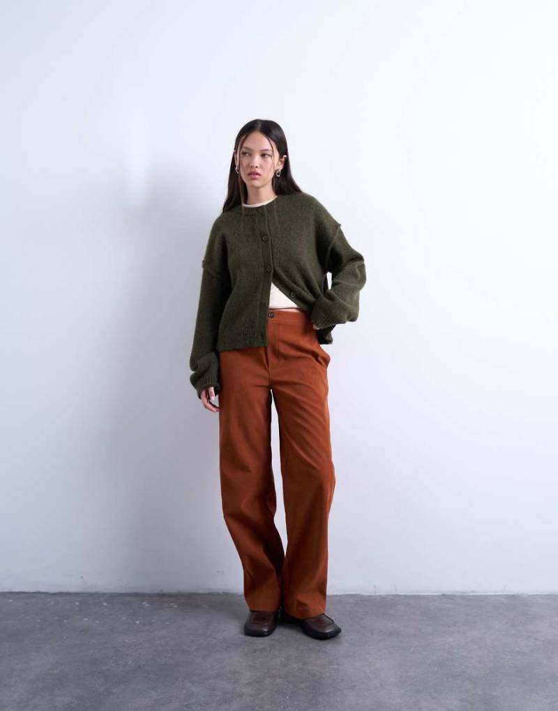 Topshop - Hose aus Wildlederimitat in Rostrot mit weitem Bein und Ziernaht-Brown von Topshop