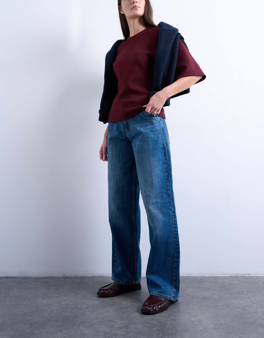 Topshop Hourglass - Cinch - Relaxed-Fit-Jeans in Mittelblau von Topshop